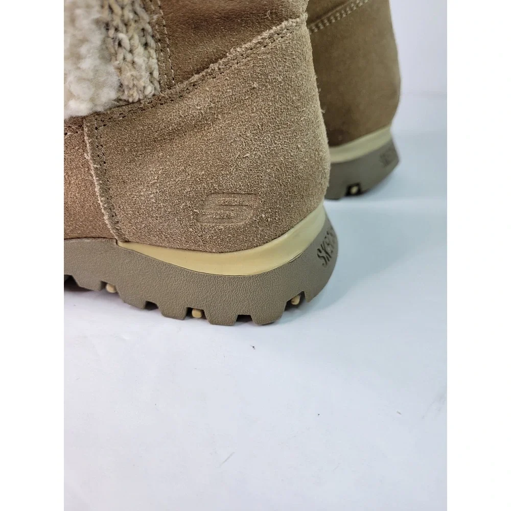 Skechers SN 46099 Women Sand Suede Marled Knit Faux Fur Mid Calf Boots Size 5.5